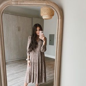 Women's Long Sleeve Tiered Dress - A New Day™ Brown Leopard Print XS